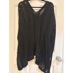 Shein Curve Black Knit Poncho V-Neck Pullover Cover Up 2XL